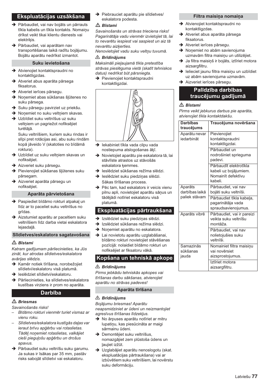Ekspluatɨcijas uzsɨkšana, Palưdzưba darbưbas traucɲjumu gadưjumɨ | Karcher BR 45-10 ESC User Manual | Page 77 / 88