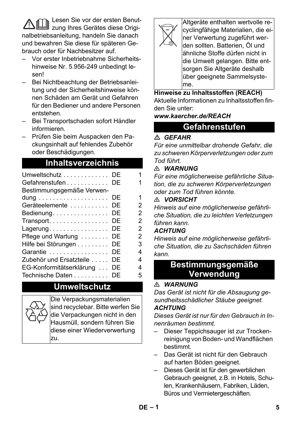 Karcher CV 30-1 User Manual | Page 5 / 152