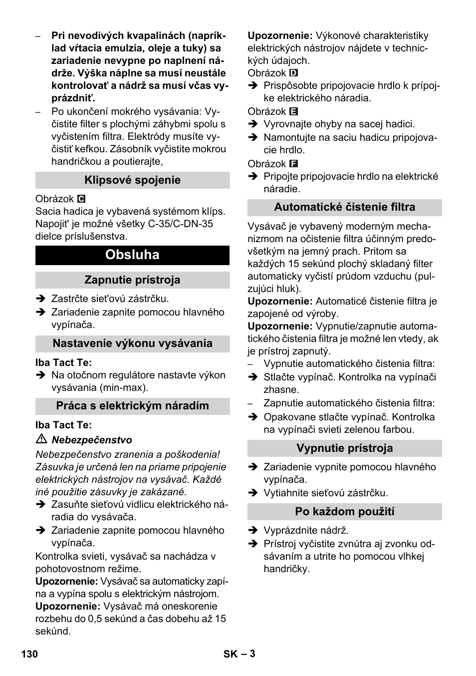 Obsluha | Karcher SB V1 Eco User Manual | Page 130 / 184