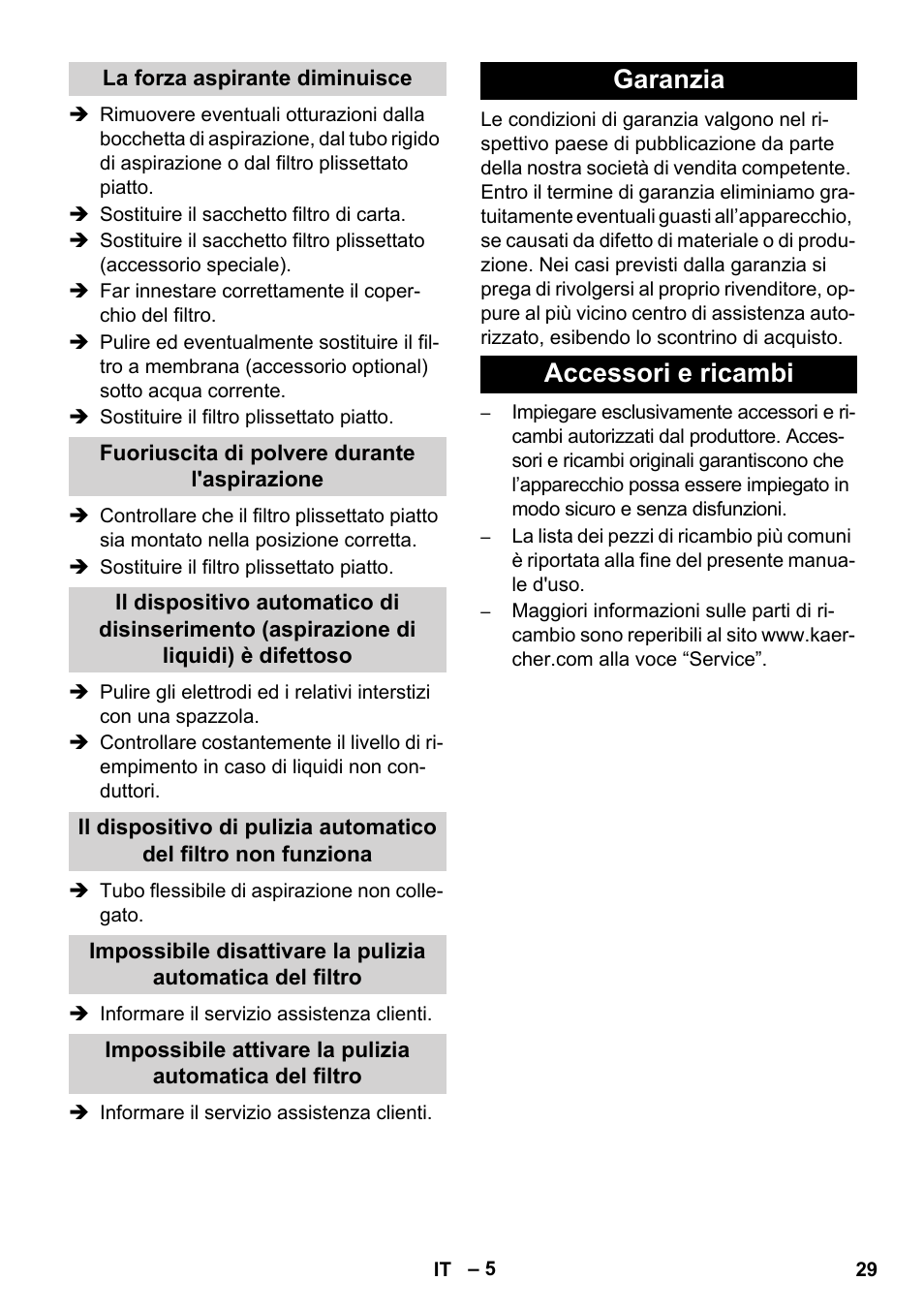 Garanzia accessori e ricambi | Karcher SB V1 Eco User Manual | Page 29 / 184