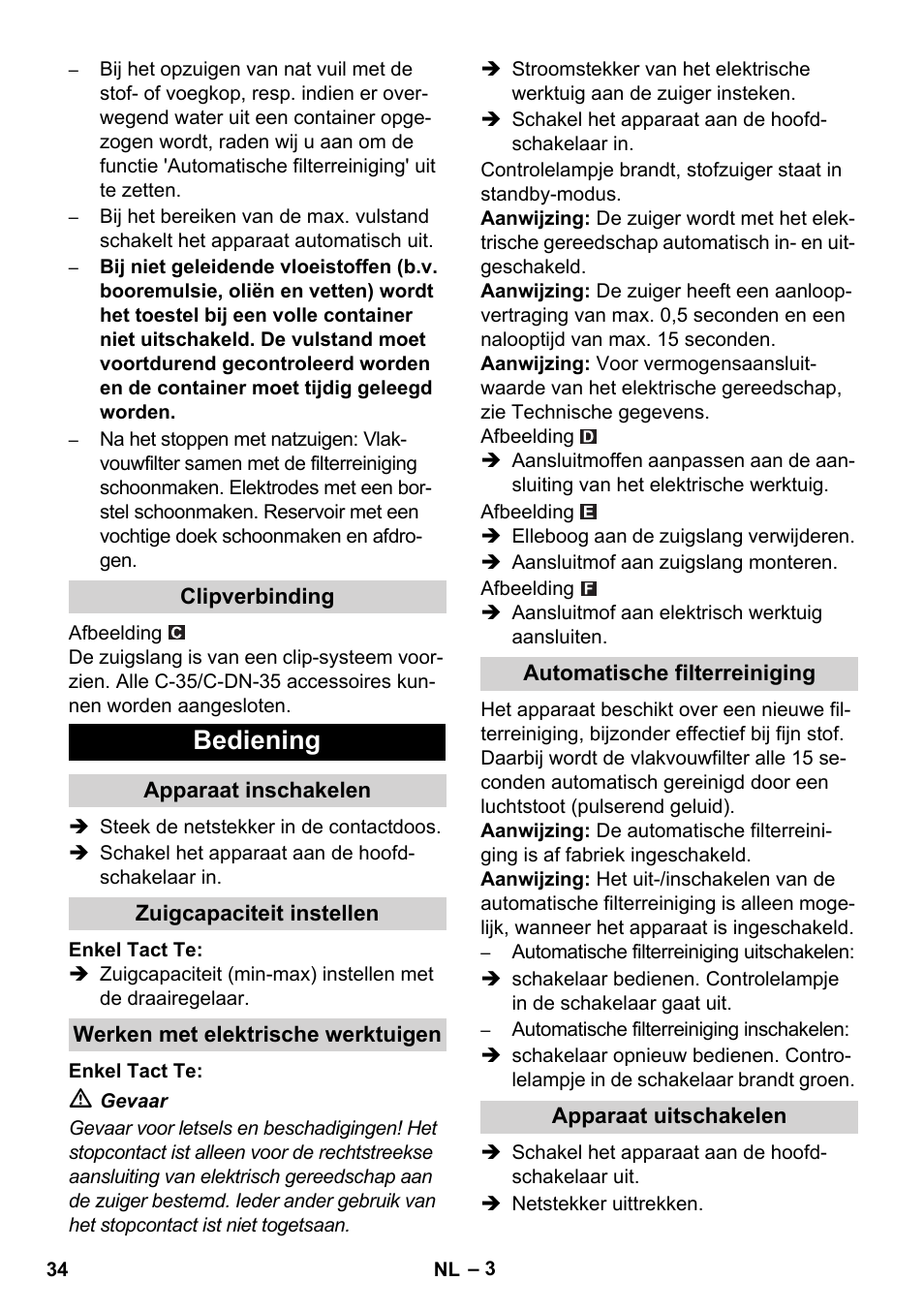 Bediening | Karcher SB V1 Eco User Manual | Page 34 / 184