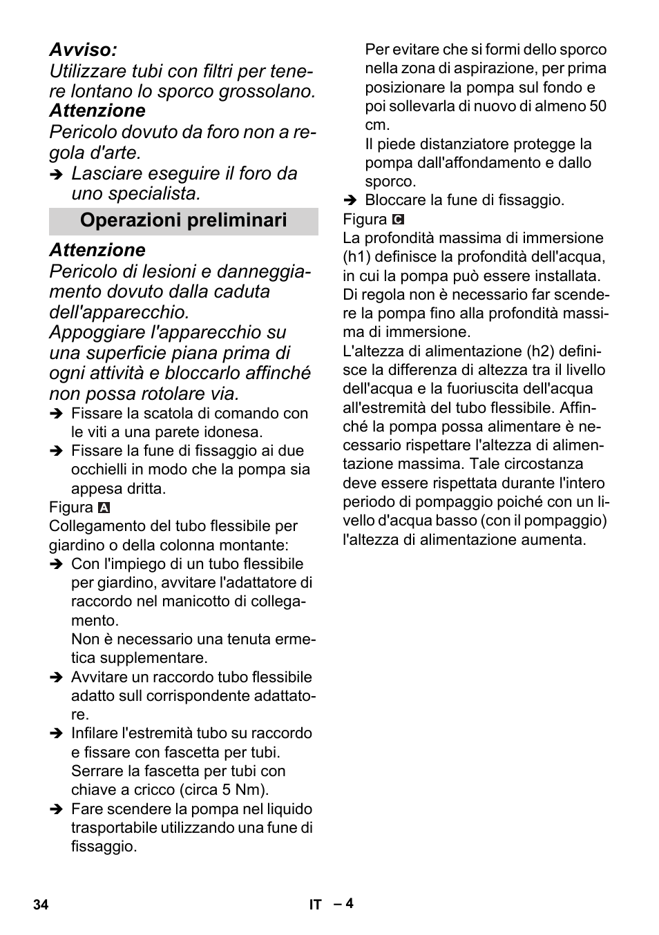 Operazioni preliminari | Karcher BP 6 Deep Well User Manual | Page 34 / 86