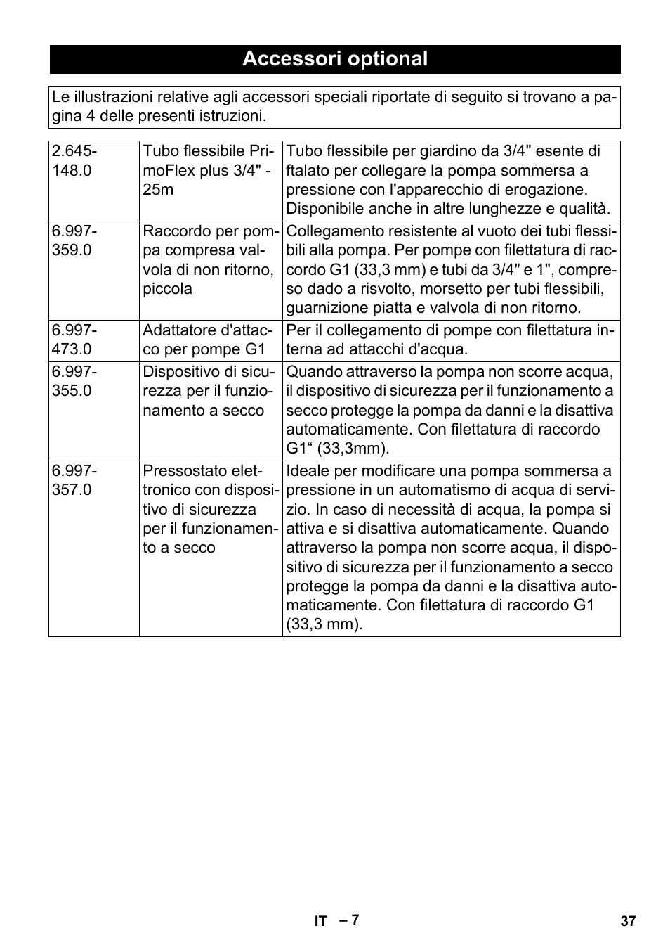 Accessori optional | Karcher BP 6 Deep Well User Manual | Page 37 / 86