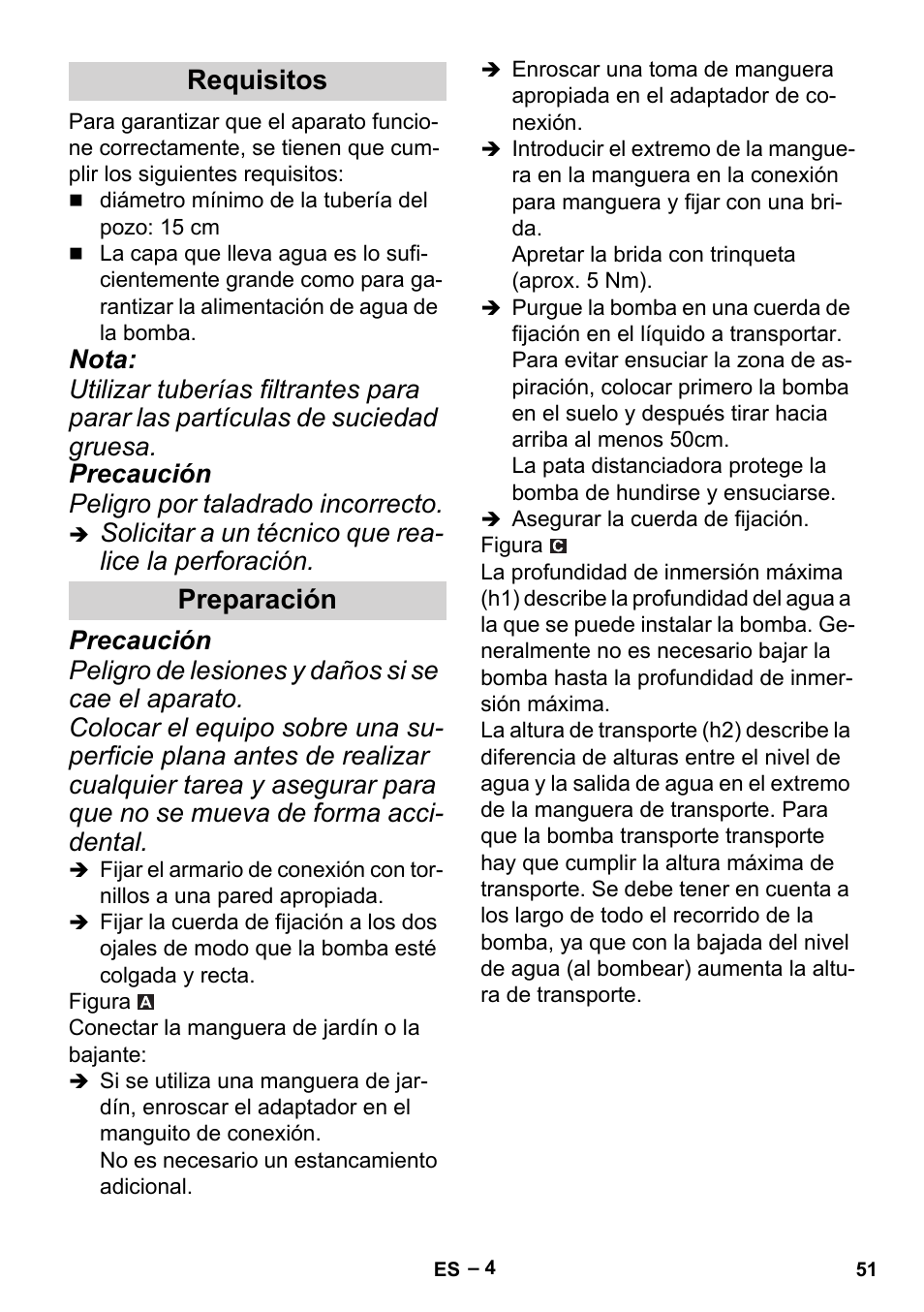Requisitos preparación | Karcher BP 6 Deep Well User Manual | Page 51 / 86