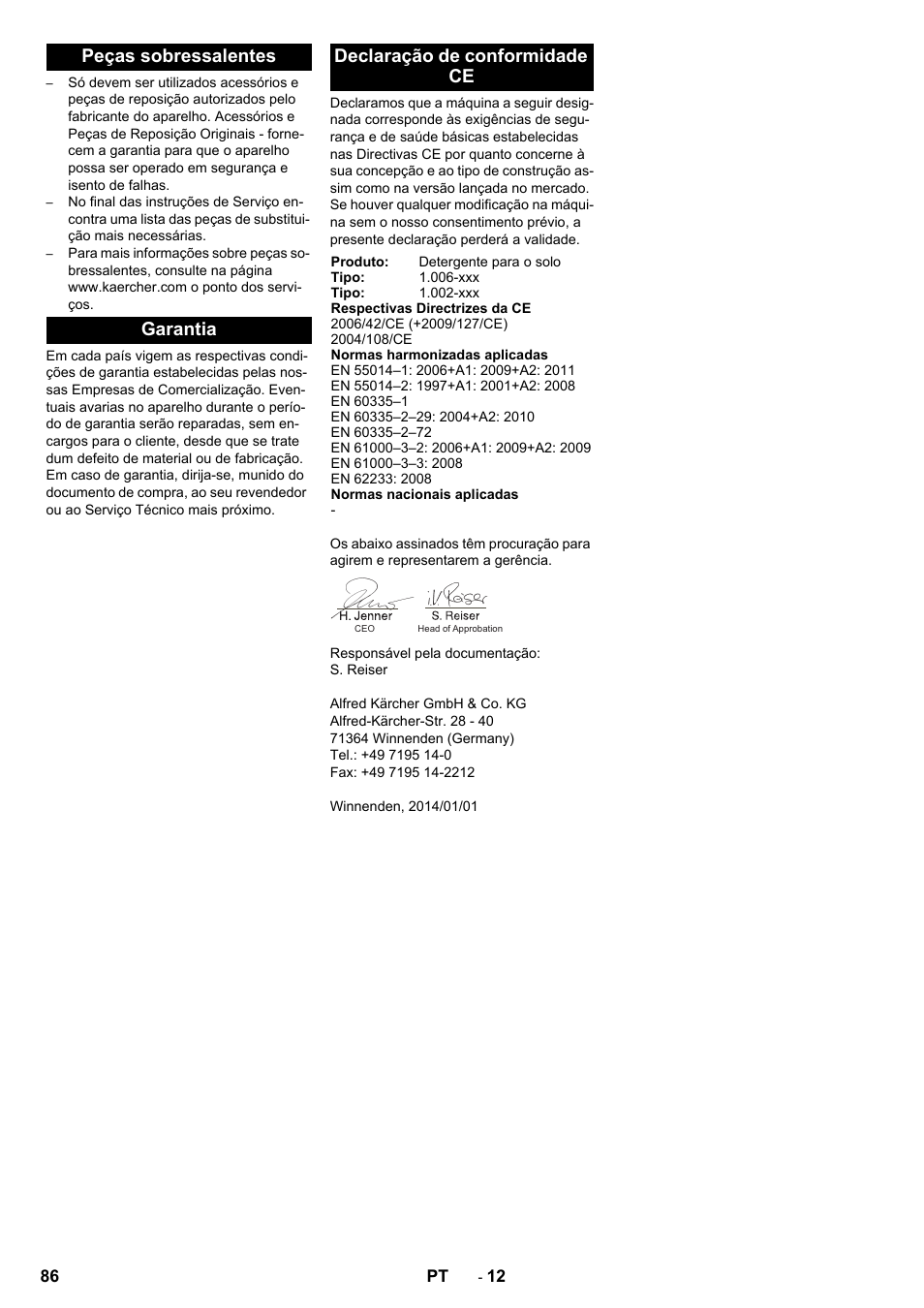 Peças sobressalentes, Garantia, Declaração de conformidade ce | Karcher BD 50-40 RS Bp Pack User Manual | Page 86 / 336