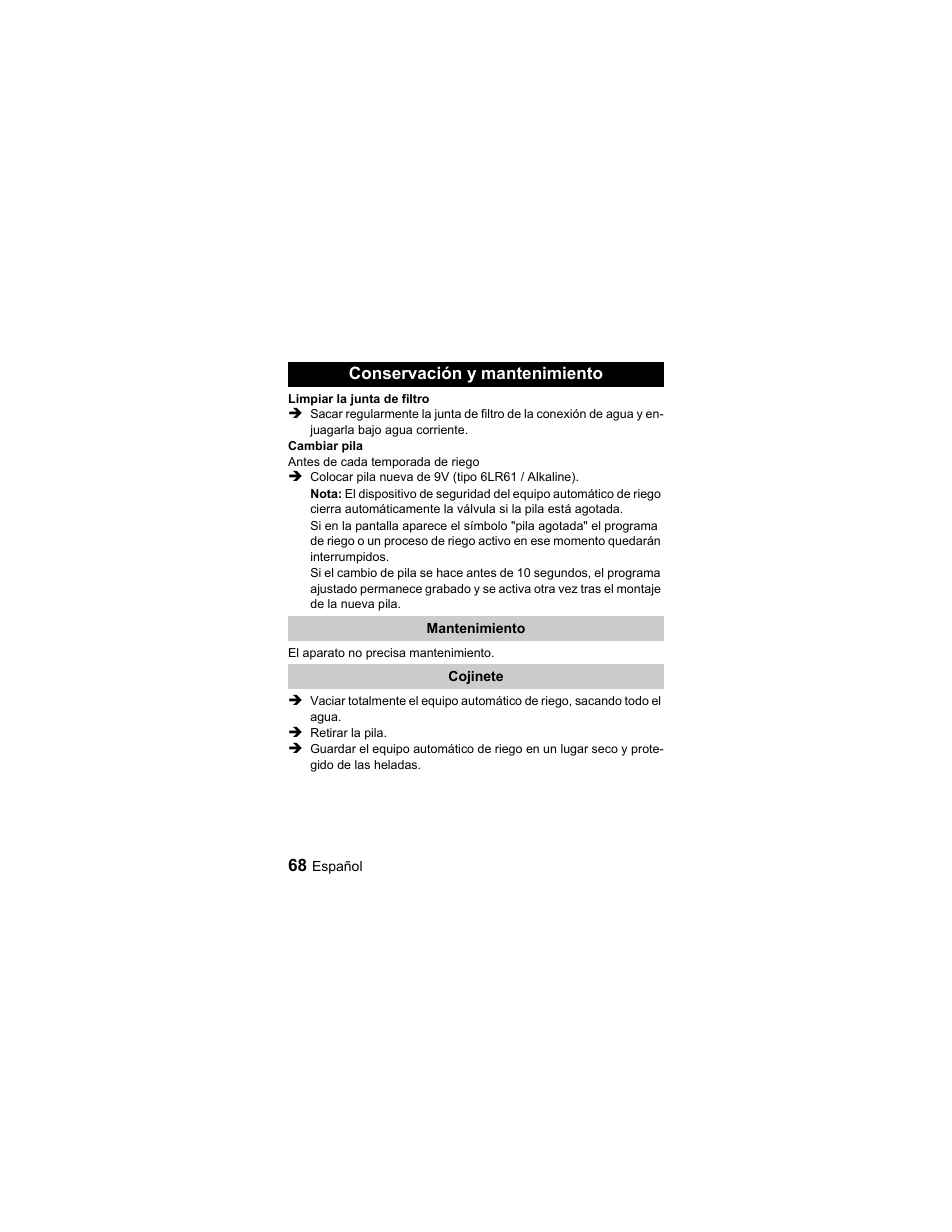 Conservación y mantenimiento | Karcher Unità d'irrigazione WU 60-49 User Manual | Page 68 / 94