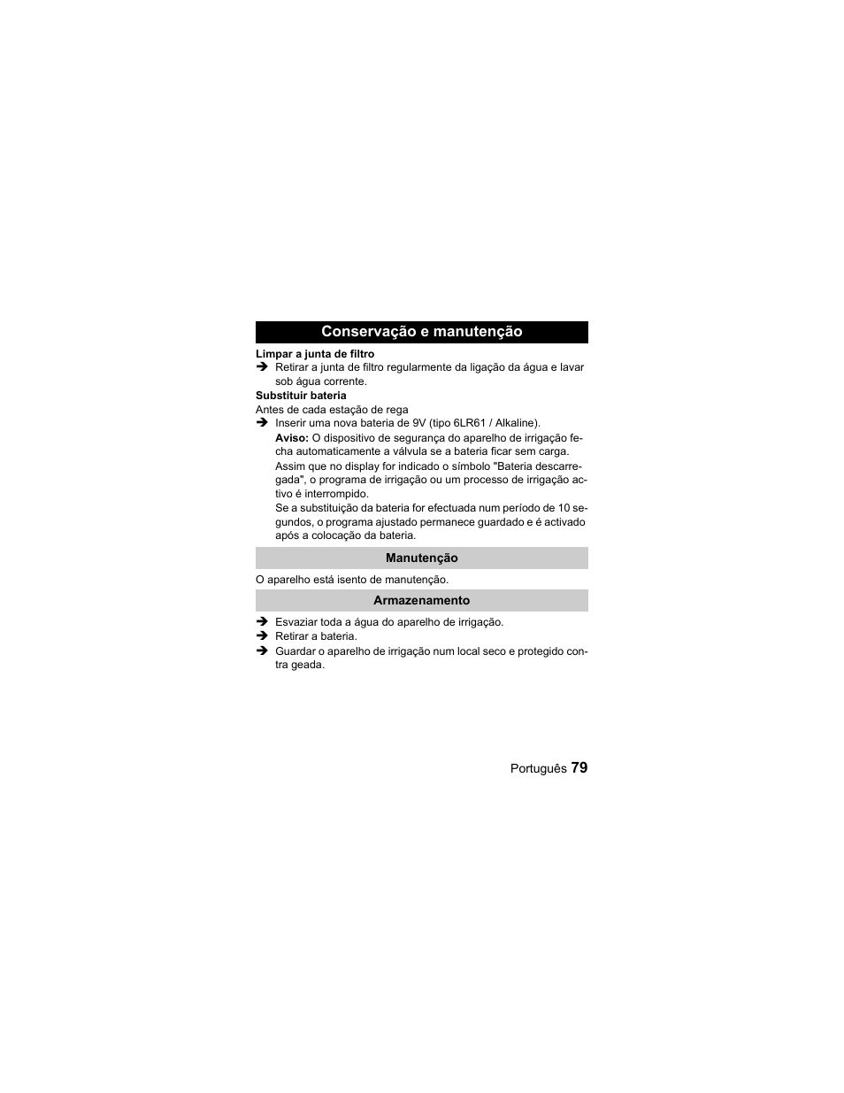 Conservação e manutenção | Karcher Unità d'irrigazione WU 60-49 User Manual | Page 79 / 94