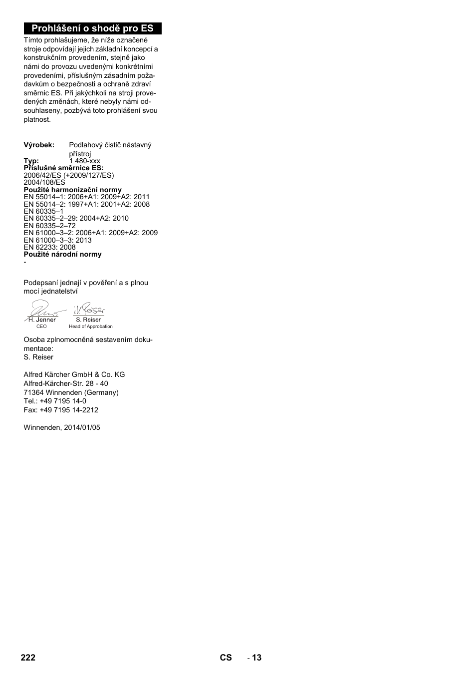 Prohlášení o shodě pro es | Karcher B 250 R I Bp User Manual | Page 222 / 376