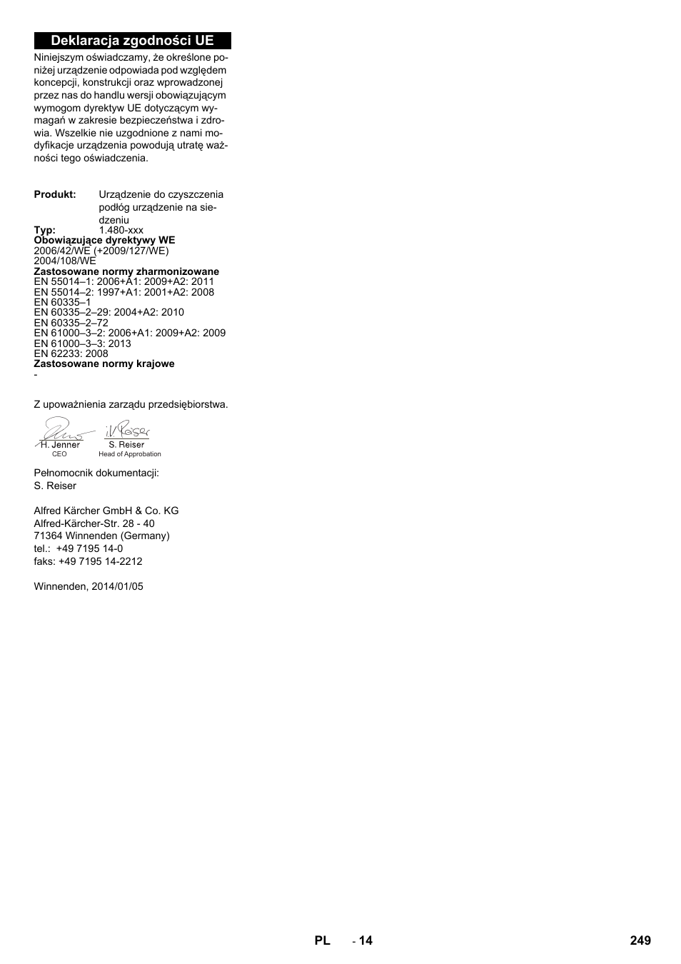 Deklaracja zgodności ue | Karcher B 250 R I Bp User Manual | Page 249 / 376
