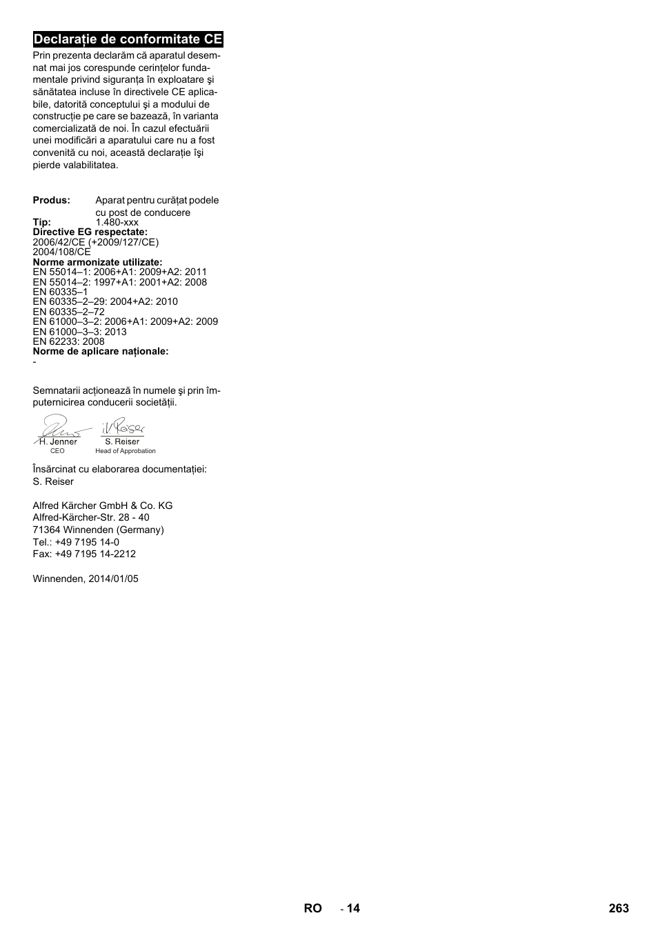 Declaraţie de conformitate ce | Karcher B 250 R I Bp User Manual | Page 263 / 376