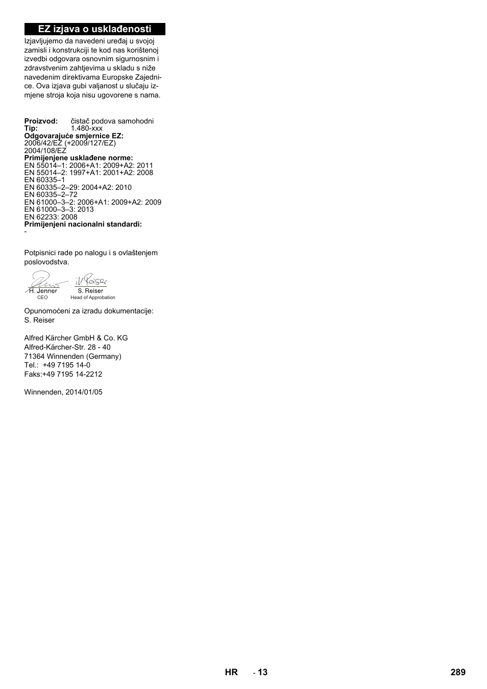 Ez izjava o usklađenosti | Karcher B 250 R I Bp User Manual | Page 289 / 376