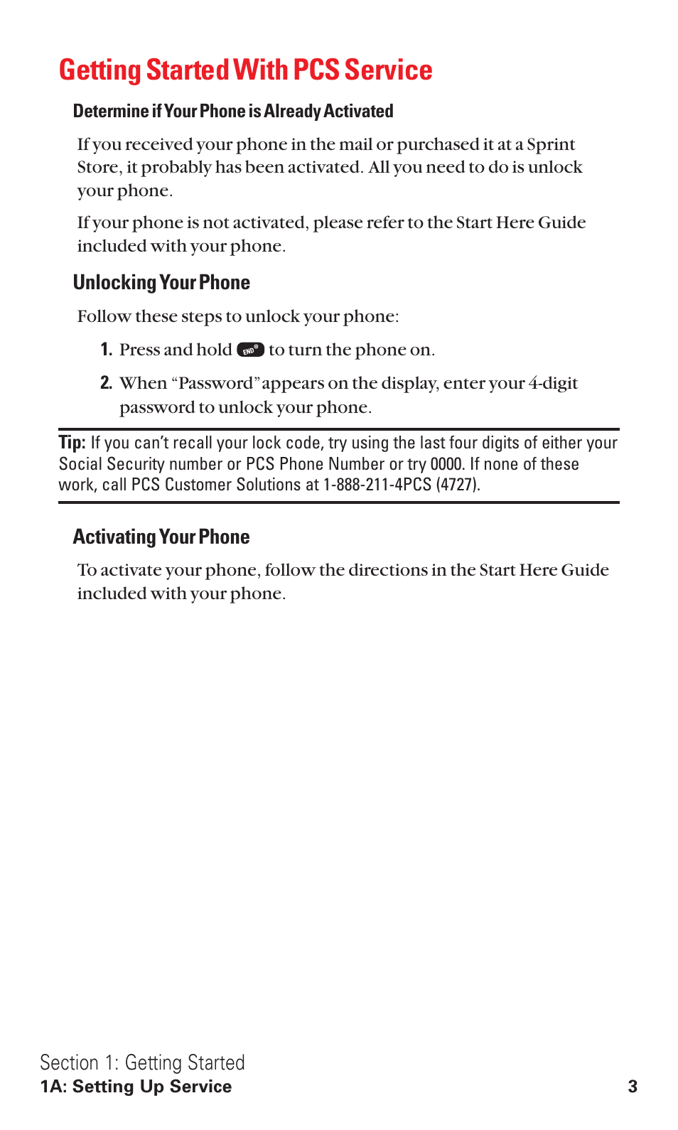 Getting started with pcs service | Audiovox VI600 User Manual | Page 11 / 154