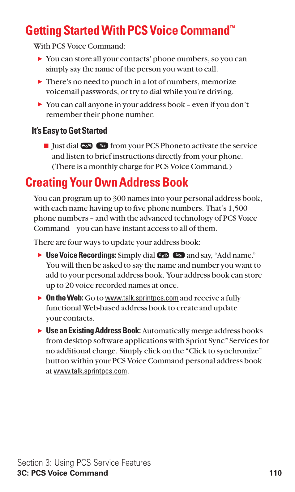 Getting started with pcs voice command, Creating your own address book, E 110) | It’s easy to get started | Audiovox VI600 User Manual | Page 118 / 154