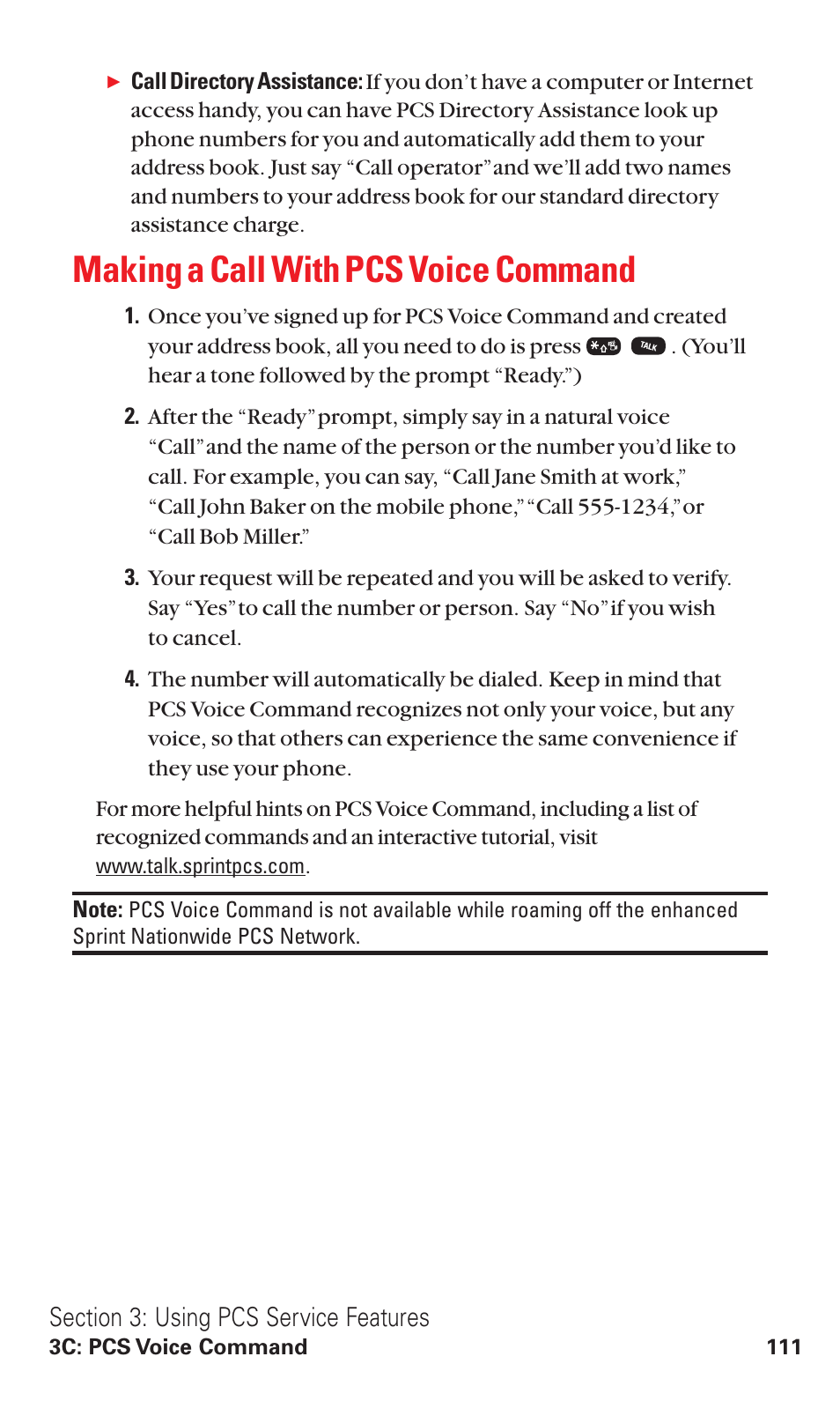 Making a call with pcs voice command | Audiovox VI600 User Manual | Page 119 / 154