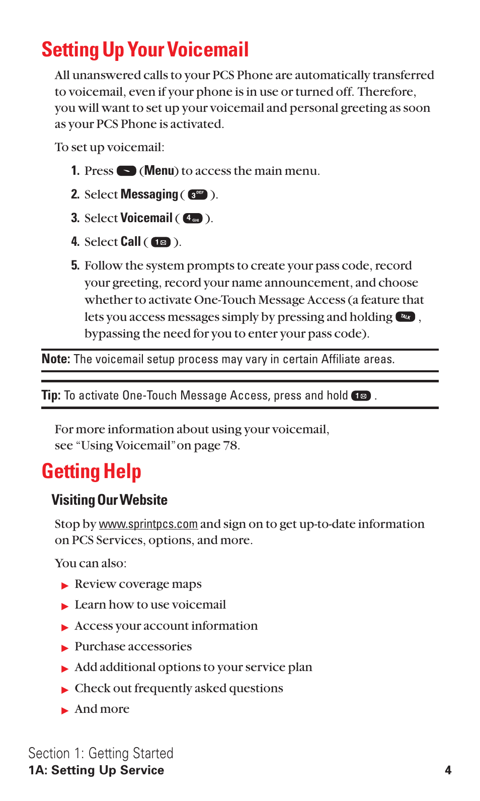 Setting up your voicemail, Getting help, Visiting our website | Audiovox VI600 User Manual | Page 12 / 154
