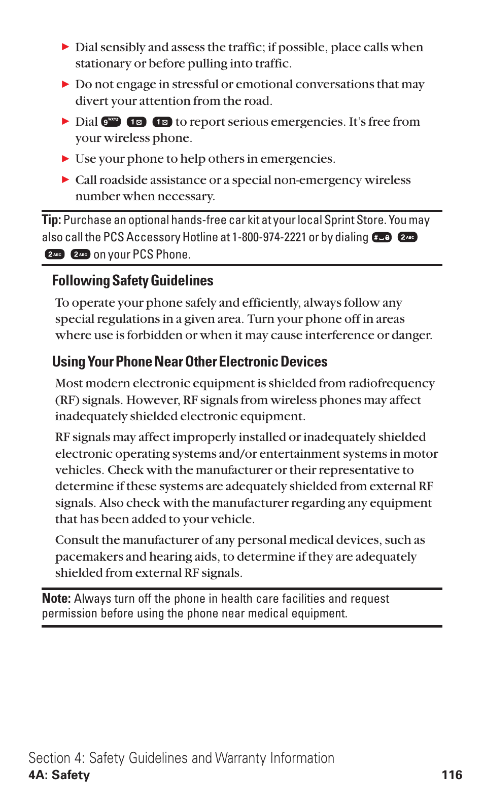 Following safety guidelines, Using your phone near other electronic devices | Audiovox VI600 User Manual | Page 124 / 154