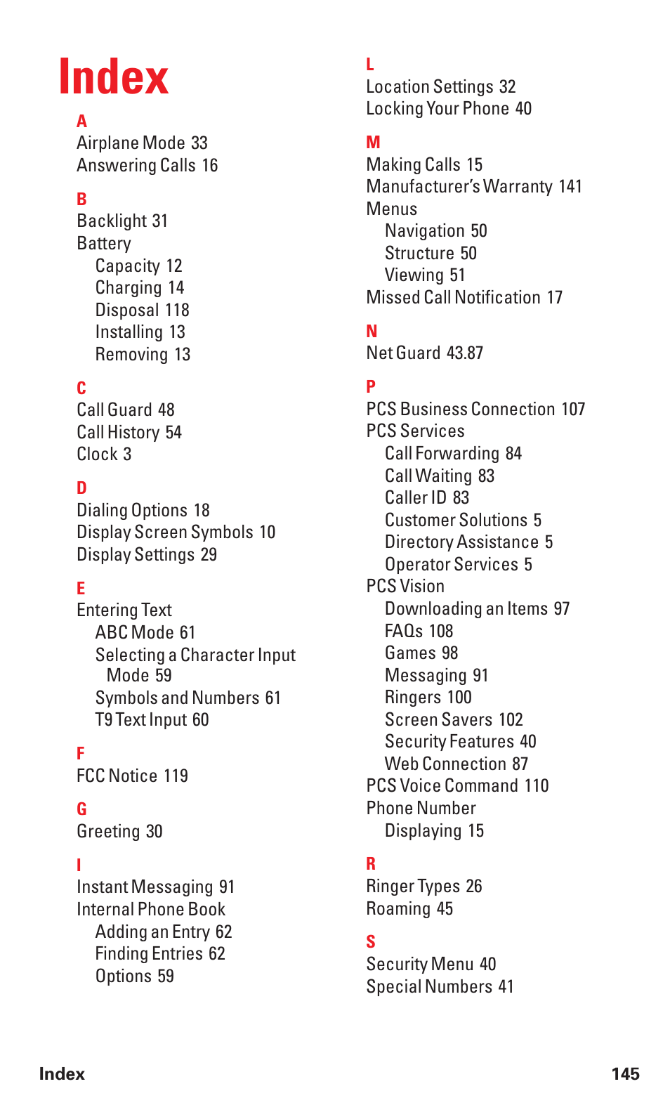 Index | Audiovox VI600 User Manual | Page 153 / 154