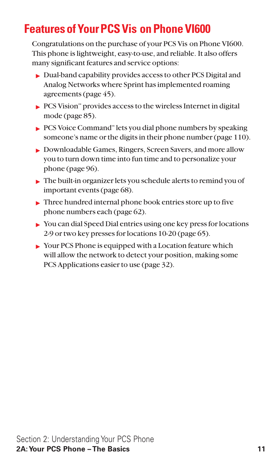 Features of your, Pcs vision phone vi600, Features of your pcs vis ion phone vi600 | Audiovox VI600 User Manual | Page 19 / 154