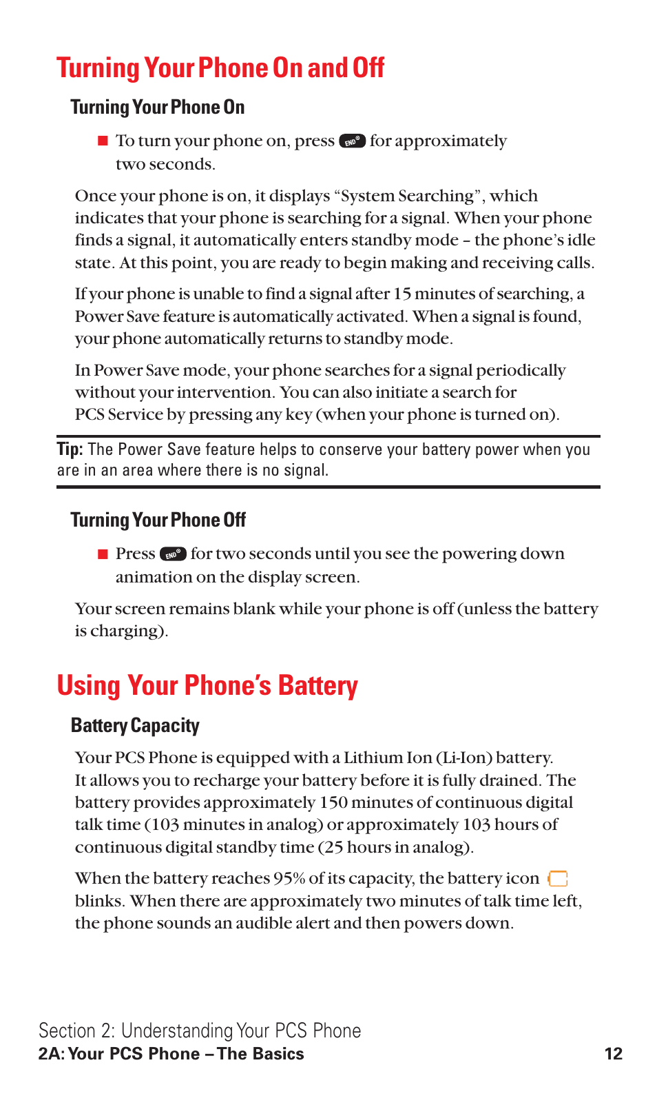 Turning your phone on and off, Using your phone’s battery | Audiovox VI600 User Manual | Page 20 / 154