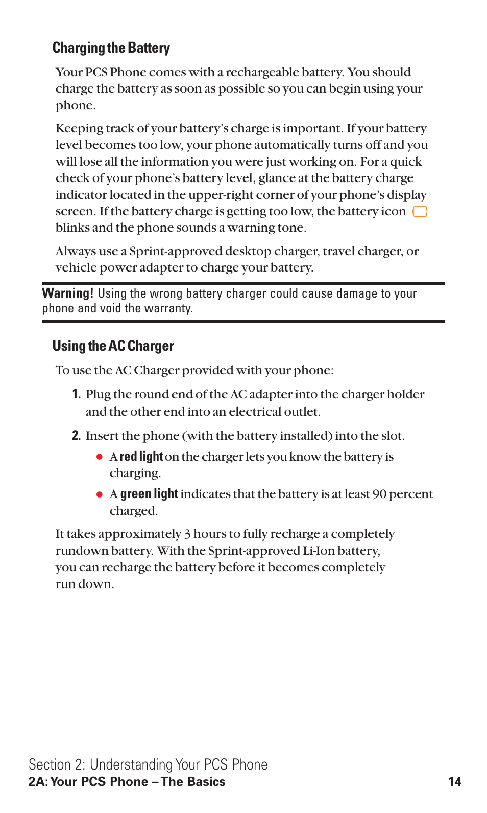 Charging the battery, Using the ac charger | Audiovox VI600 User Manual | Page 22 / 154