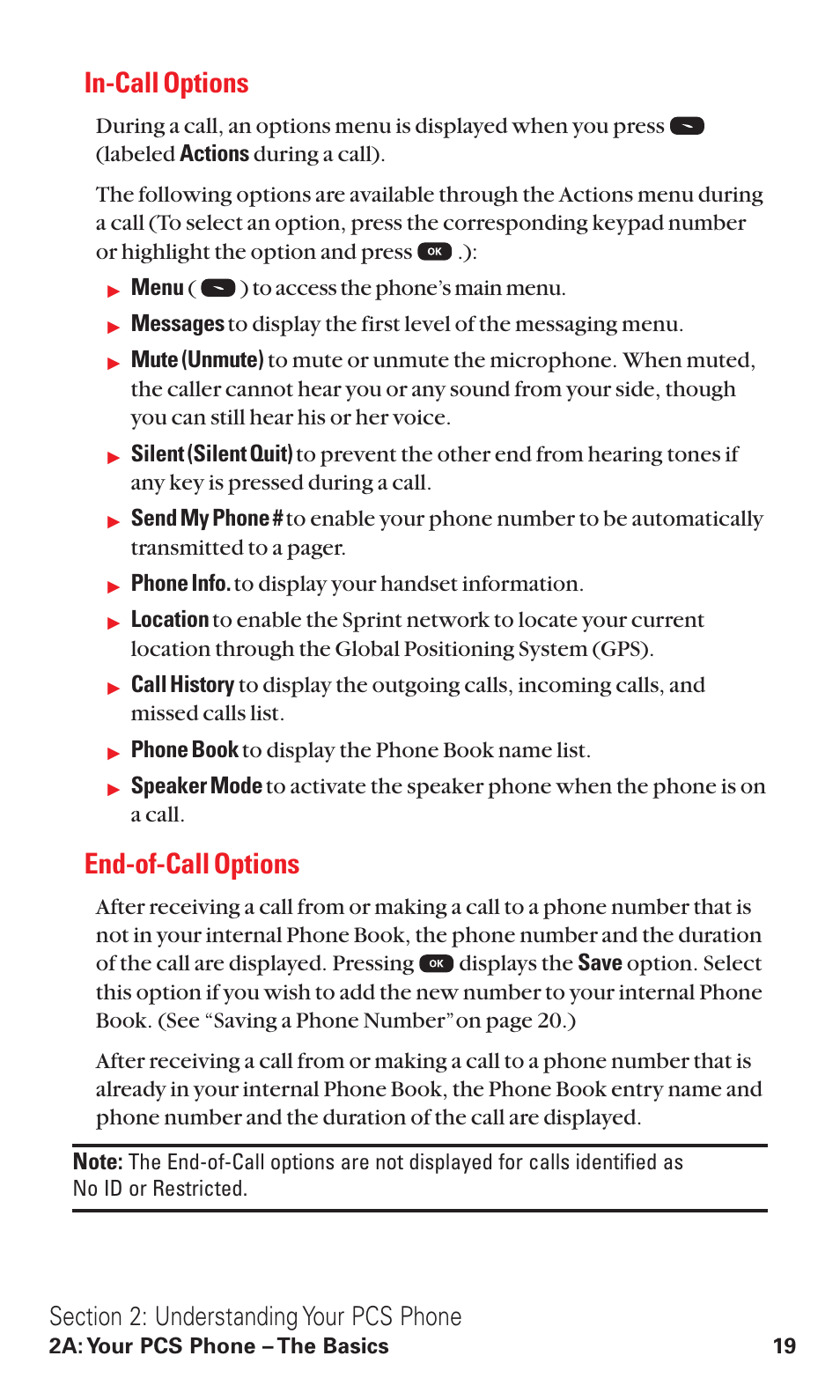 In-call options, End-of-call options | Audiovox VI600 User Manual | Page 27 / 154