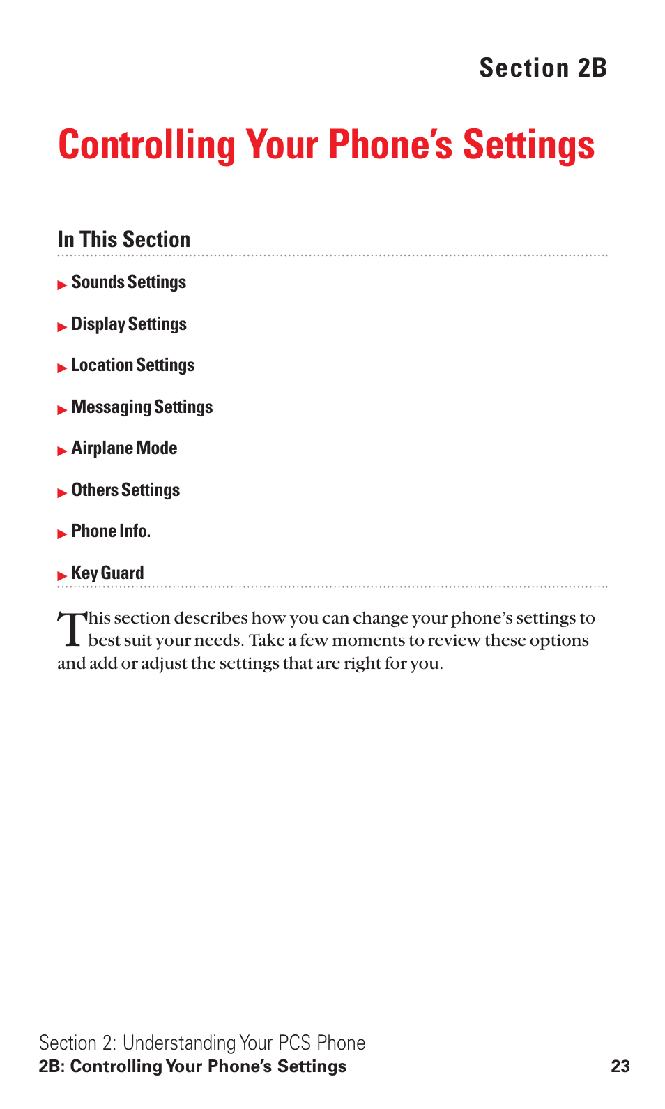 2b. controlling your phone’s settings, Controlling your phone’s settings | Audiovox VI600 User Manual | Page 31 / 154