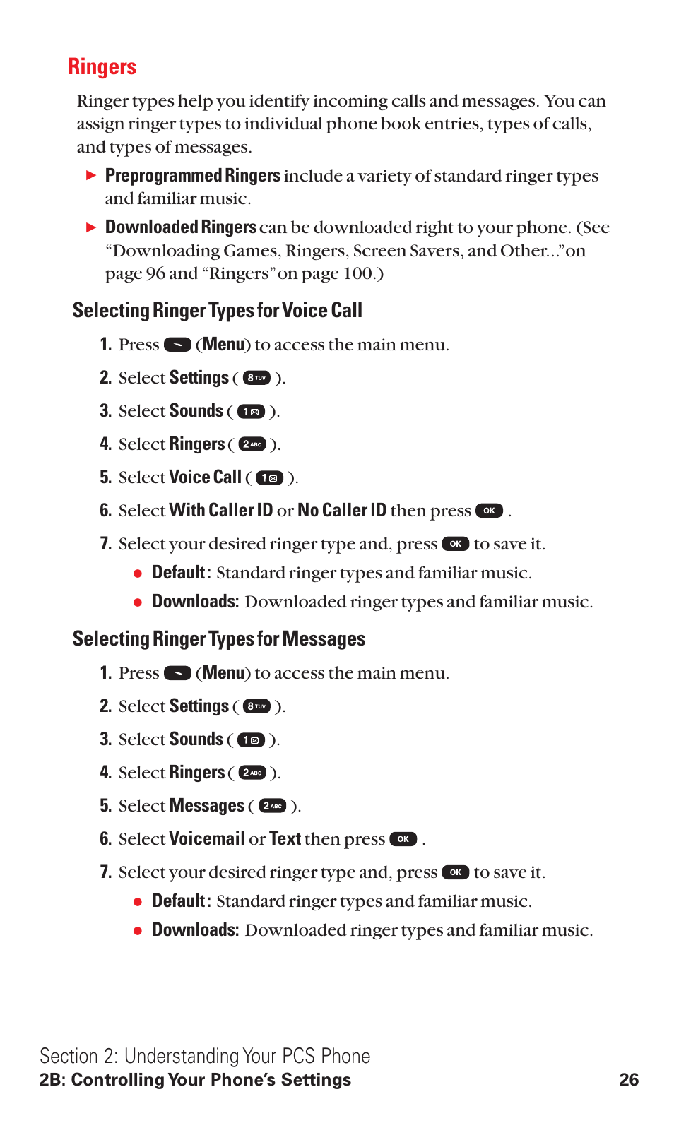 Ringers, Selecting ringer types for voice call, Selecting ringer types for messages | Audiovox VI600 User Manual | Page 34 / 154