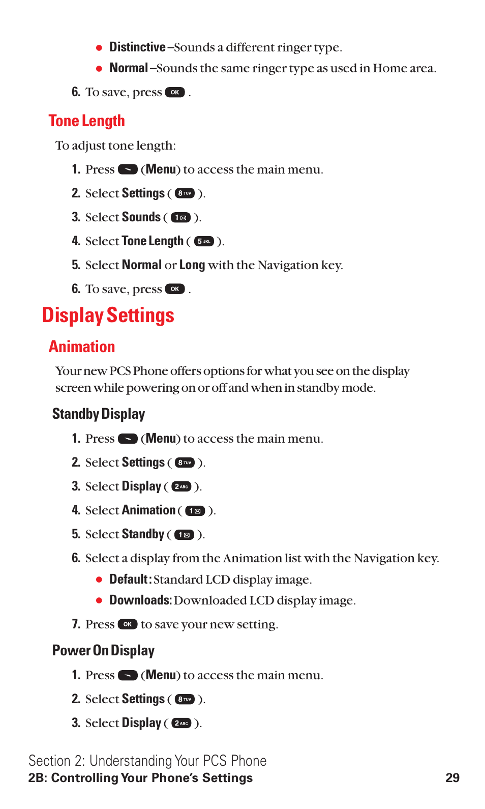 Tone length, Display settings, Animation | Audiovox VI600 User Manual | Page 37 / 154