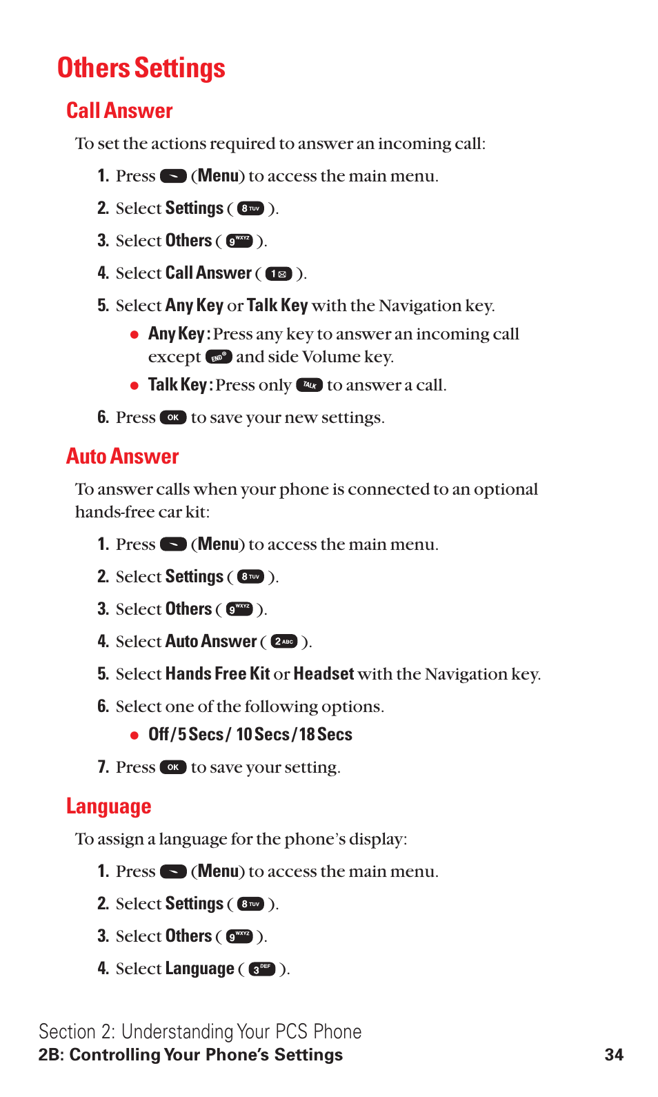 Others settings, Call answer, Auto answer | Language | Audiovox VI600 User Manual | Page 42 / 154