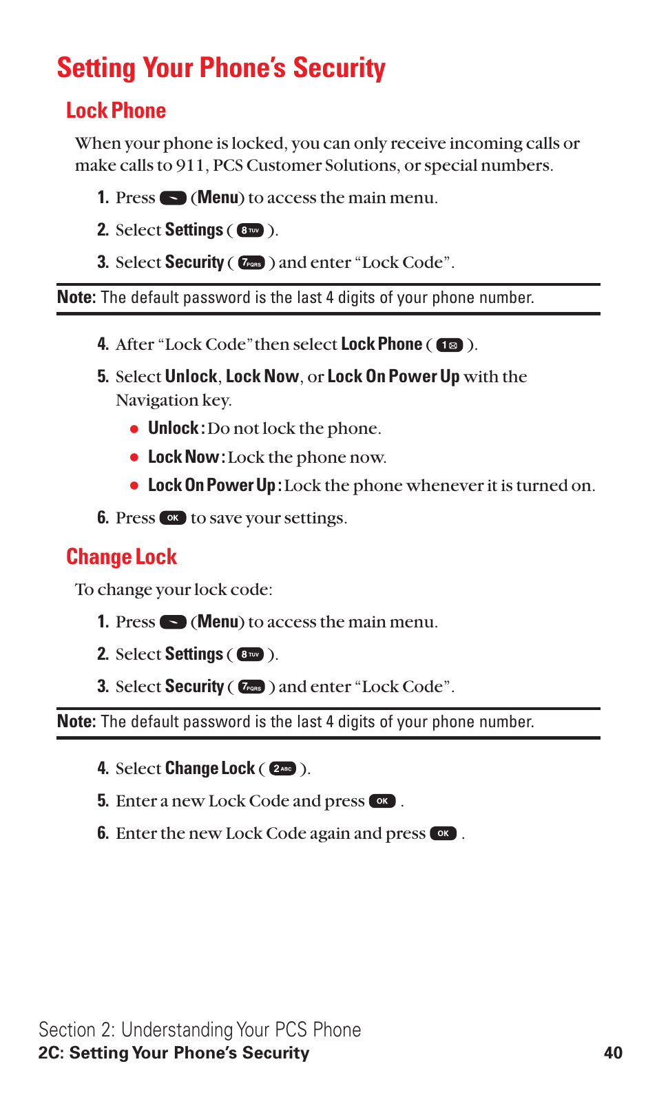 Setting your phone’s security, Lock phone, Change lock | Audiovox VI600 User Manual | Page 48 / 154