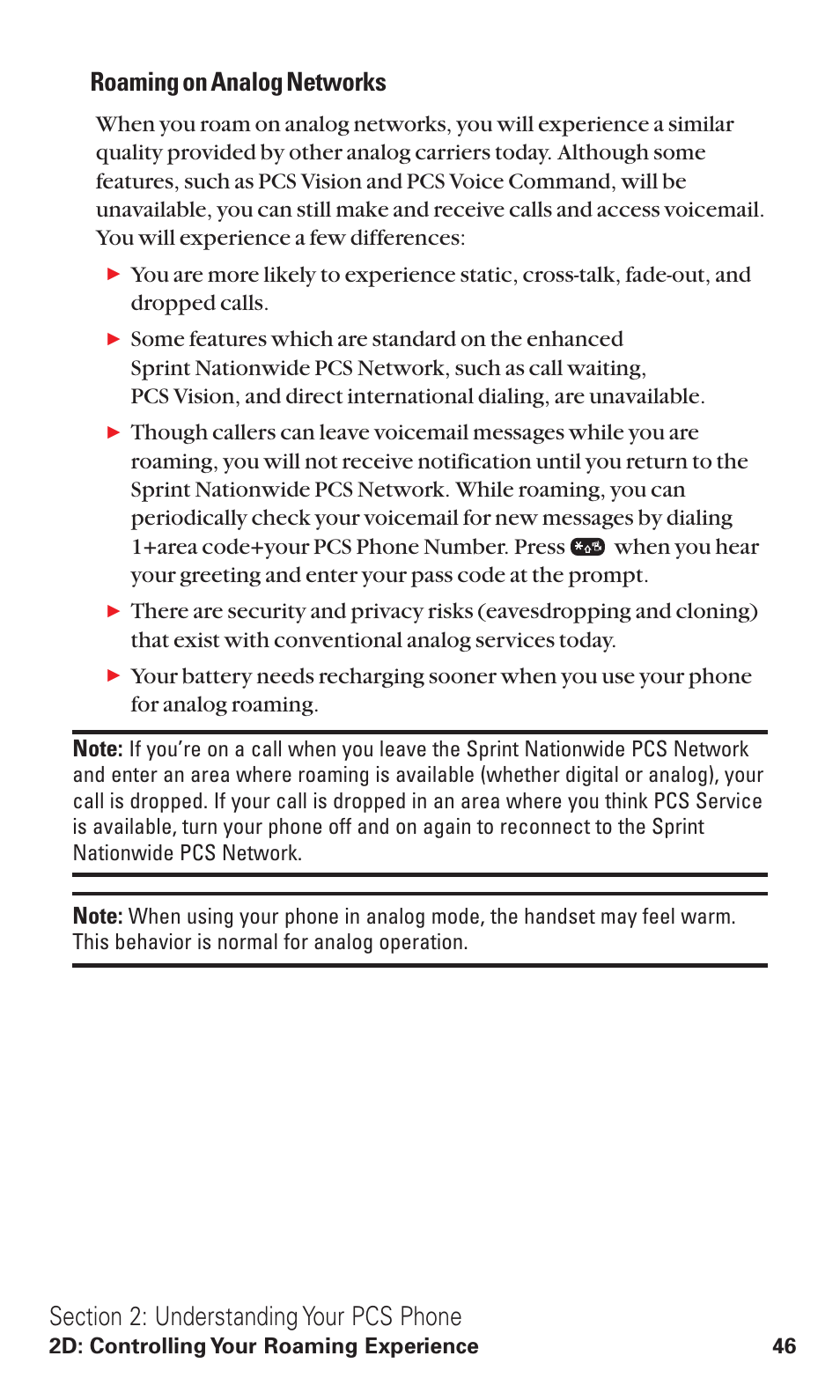 Roaming on analog networks | Audiovox VI600 User Manual | Page 54 / 154