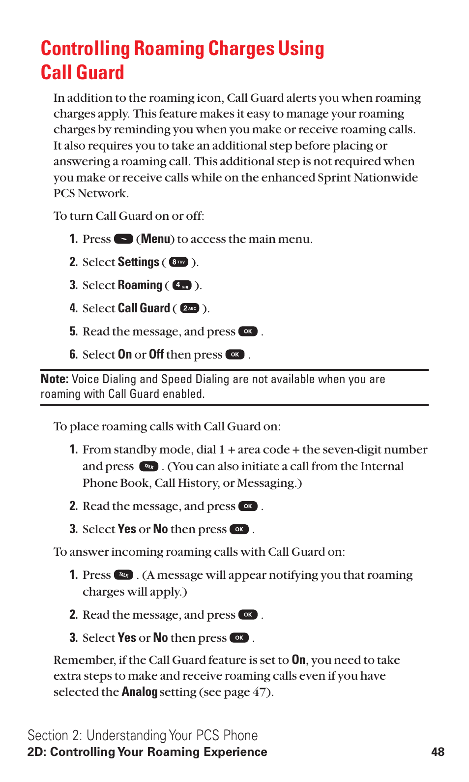 Controlling roaming charges using call guard, E 48.) | Audiovox VI600 User Manual | Page 56 / 154