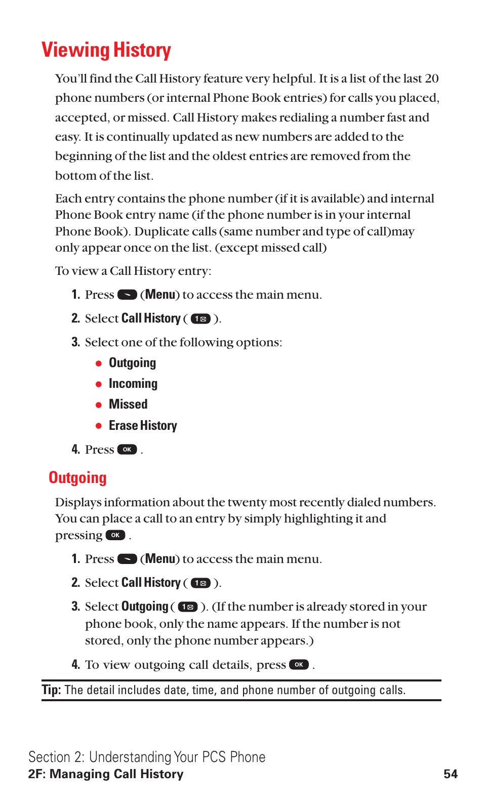 Viewing history, Outgoing | Audiovox VI600 User Manual | Page 62 / 154