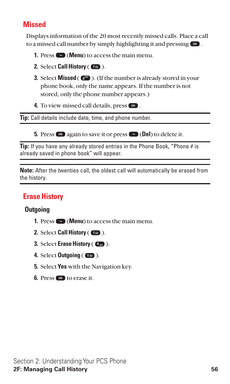 Missed, Erase history | Audiovox VI600 User Manual | Page 64 / 154