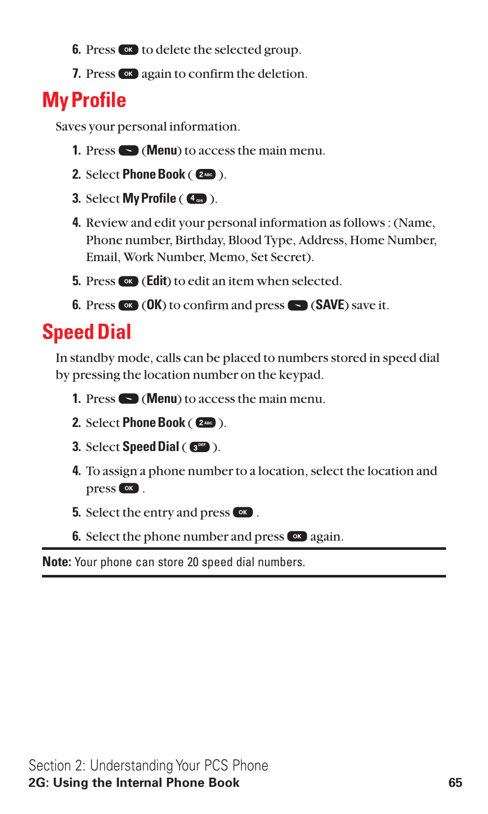My profile, Speed dial, E 65) | Audiovox VI600 User Manual | Page 73 / 154