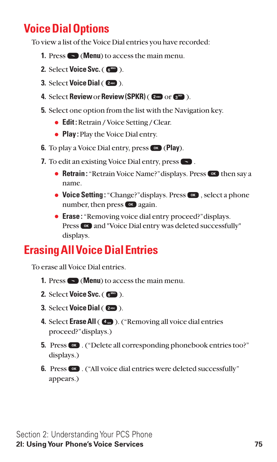Voice dial options, Erasing all voice dial entries | Audiovox VI600 User Manual | Page 83 / 154