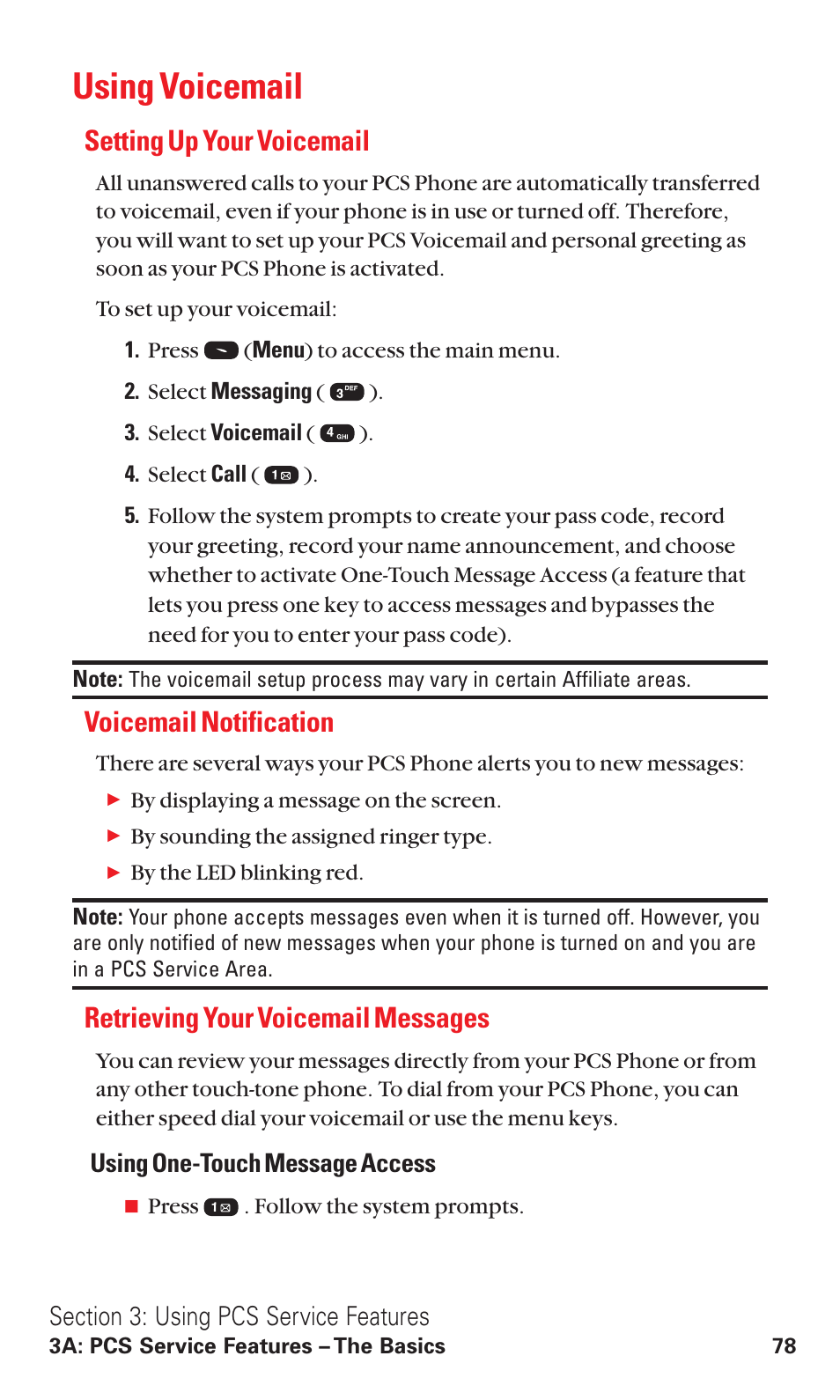 Using voicemail, Setting up your voicemail, Voicemail notification | Retrieving your voicemail messages | Audiovox VI600 User Manual | Page 86 / 154