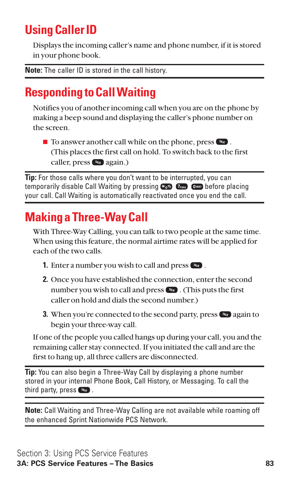 Using caller id, Responding to call waiting, Making a three-way call | Audiovox VI600 User Manual | Page 91 / 154