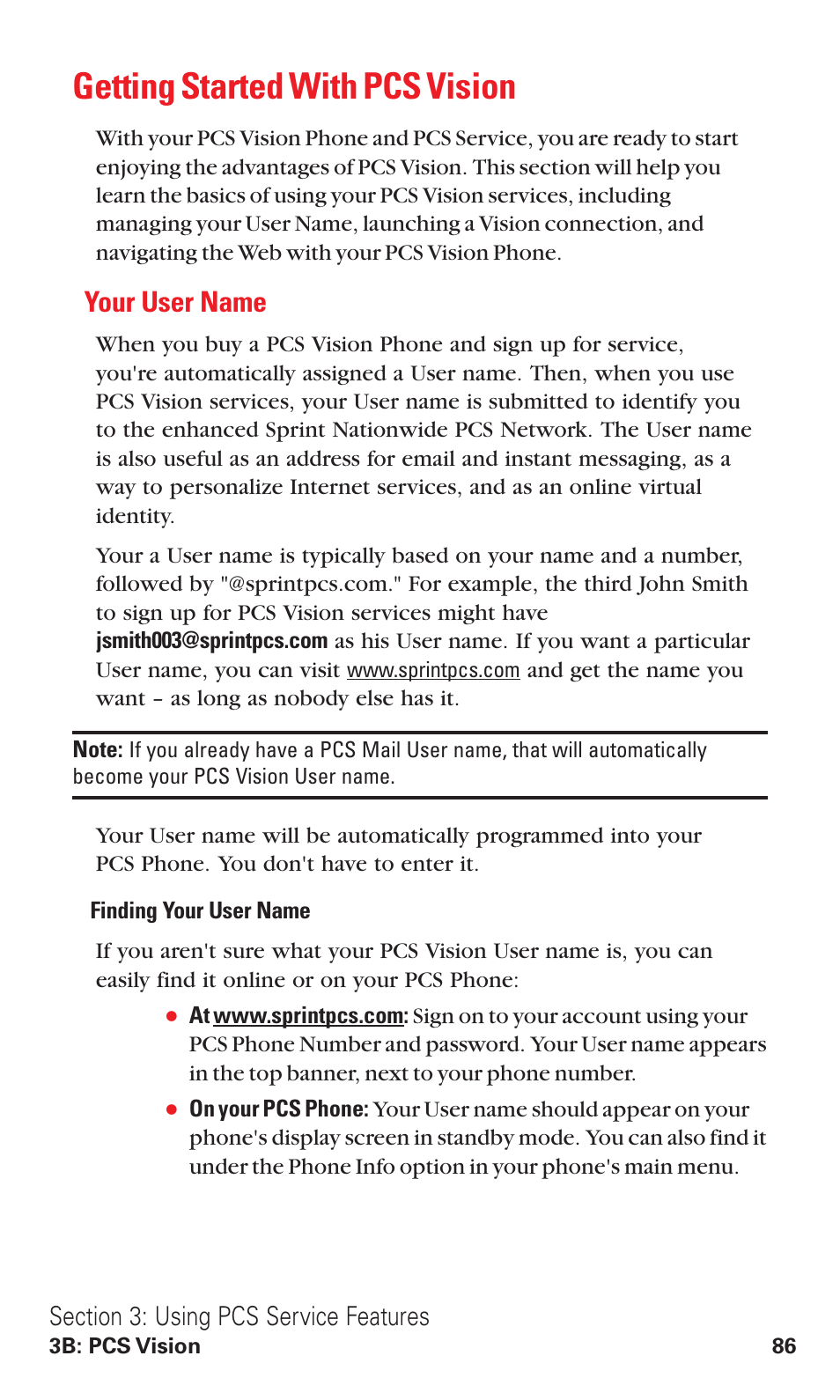 Getting started with pcs vision, Your user name | Audiovox VI600 User Manual | Page 94 / 154