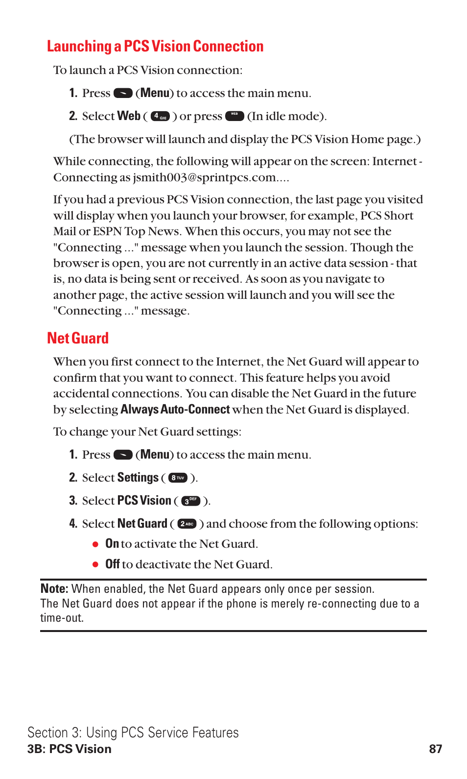 Launching a pcs vision connection, Net guard | Audiovox VI600 User Manual | Page 95 / 154