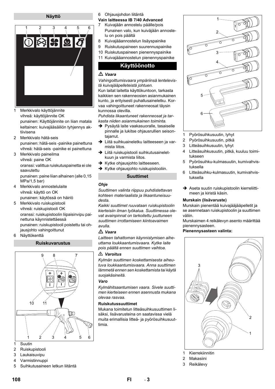 Käyttöönotto | Karcher IB 7-40 Advanced User Manual | Page 108 / 288