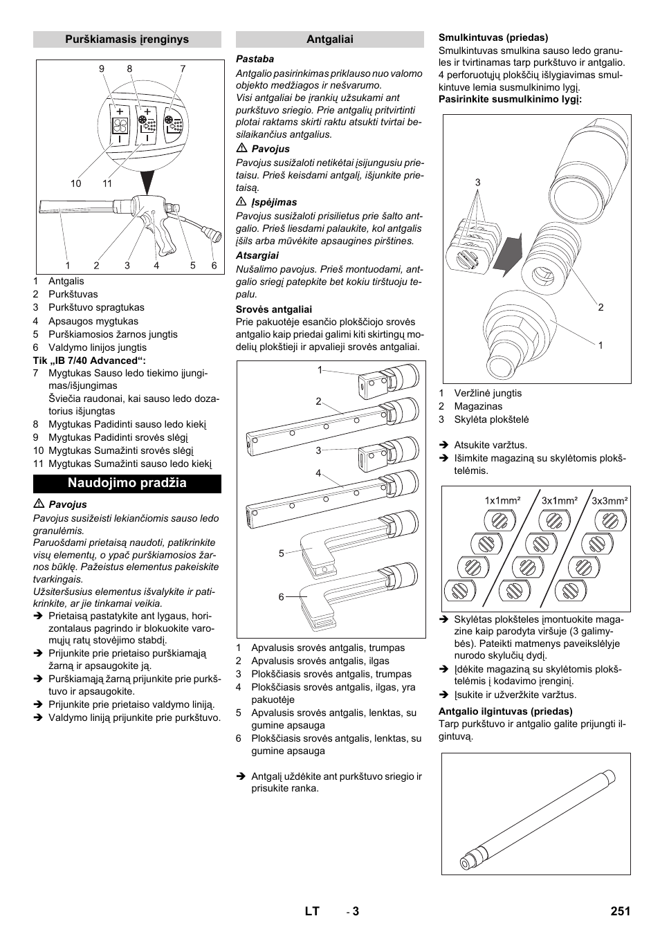 Naudojimo pradžia | Karcher IB 7-40 Advanced User Manual | Page 251 / 288