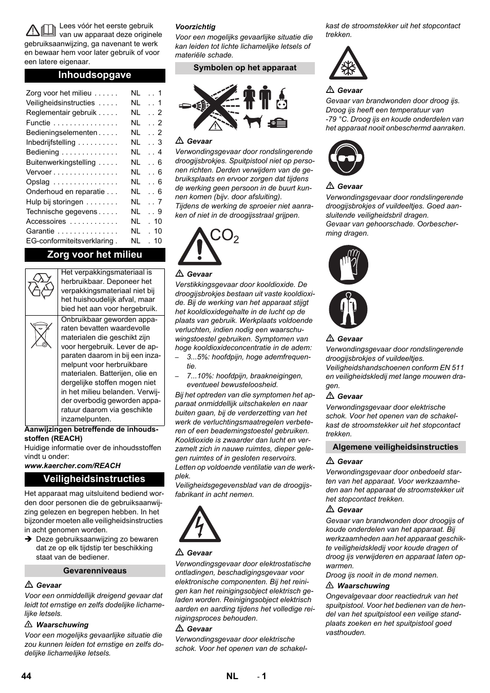 Nederlands, Inhoudsopgave, Zorg voor het milieu | Veiligheidsinstructies | Karcher IB 7-40 Advanced User Manual | Page 44 / 288