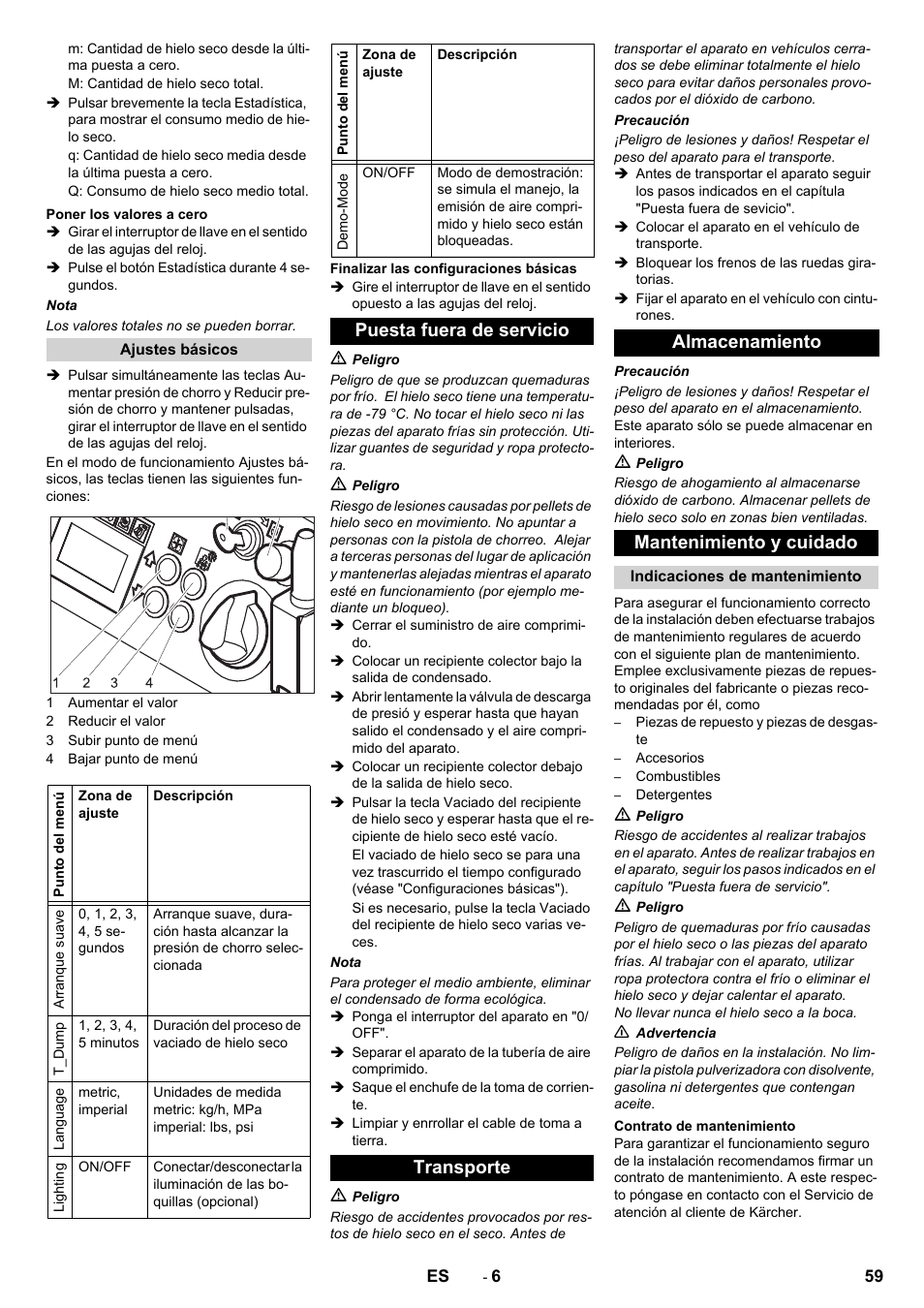 Puesta fuera de servicio transporte, Almacenamiento mantenimiento y cuidado | Karcher IB 7-40 Advanced User Manual | Page 59 / 288