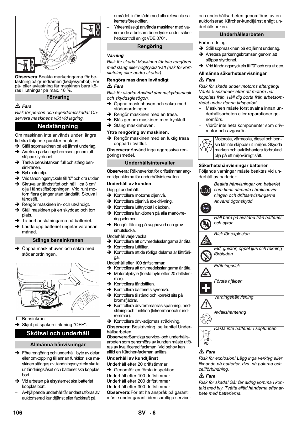 Nedstängning, Skötsel och underhåll | Karcher IC 15-240 W Adv User Manual | Page 106 / 308