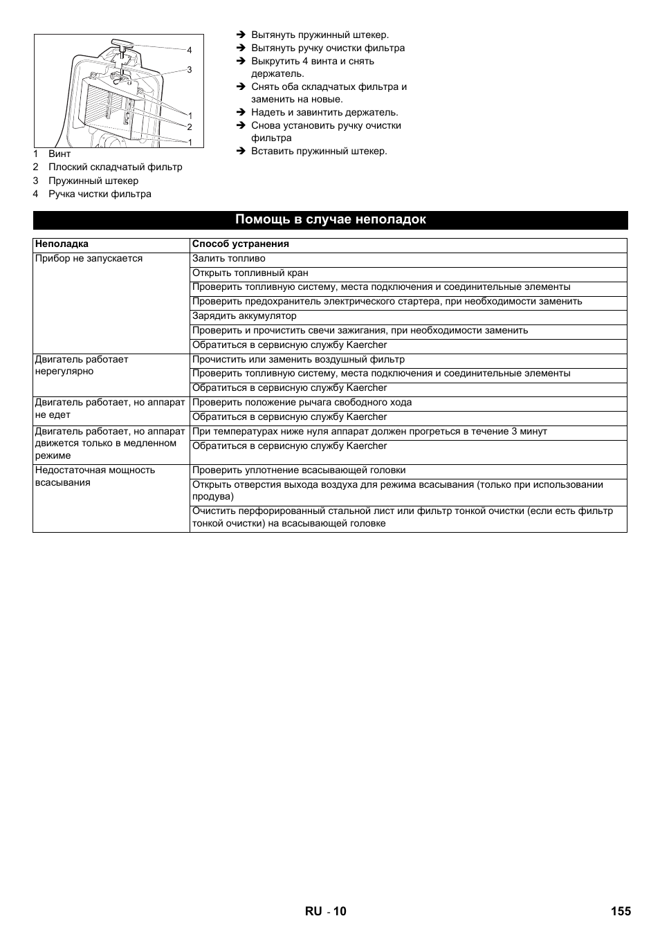 Помощь в случае неполадок | Karcher IC 15-240 W Adv User Manual | Page 155 / 308