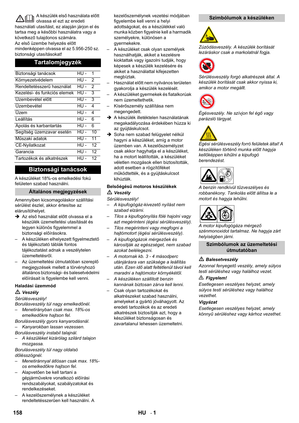 Magyar, Tartalomjegyzék, Biztonsági tanácsok | Karcher IC 15-240 W Adv User Manual | Page 158 / 308