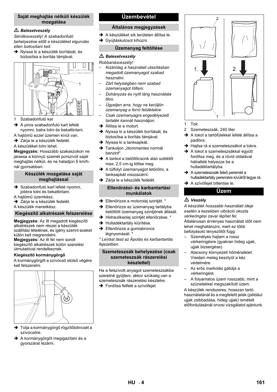 Üzembevétel, Üzem | Karcher IC 15-240 W Adv User Manual | Page 161 / 308