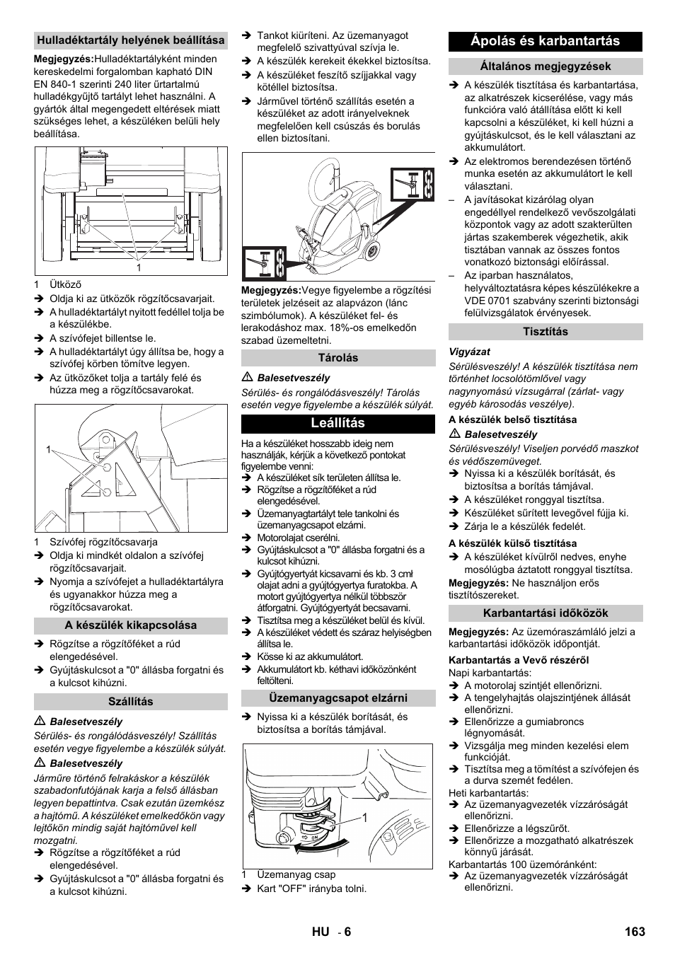 Leállítás, Ápolás és karbantartás | Karcher IC 15-240 W Adv User Manual | Page 163 / 308