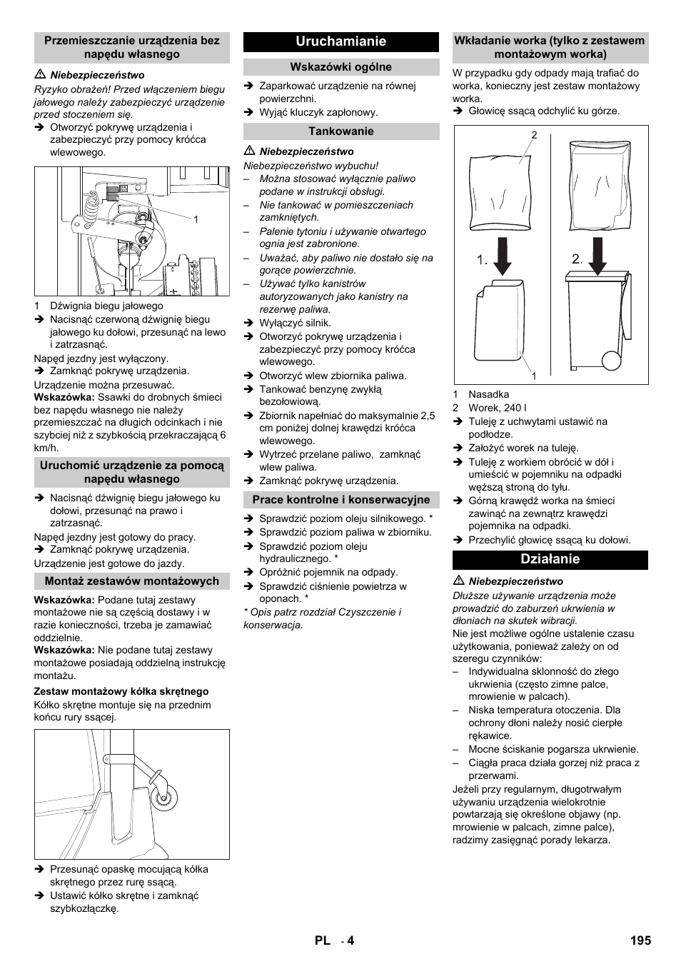 Uruchamianie, Działanie | Karcher IC 15-240 W Adv User Manual | Page 195 / 308